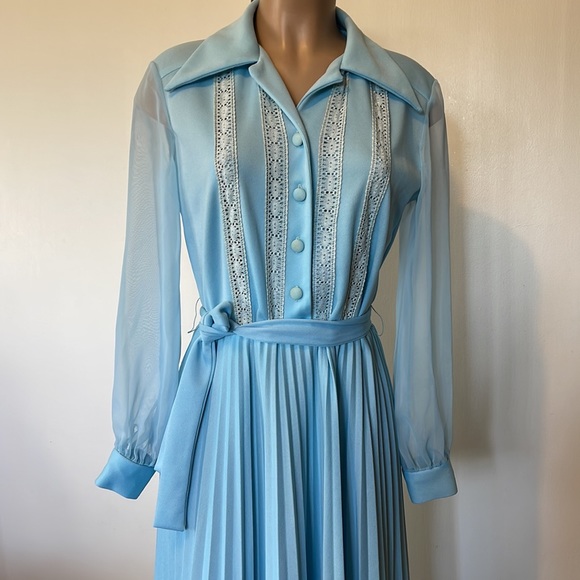 Gorgeous  Vintage  Long baby blue color women’s Dress Size L” - Picture 2 of 15